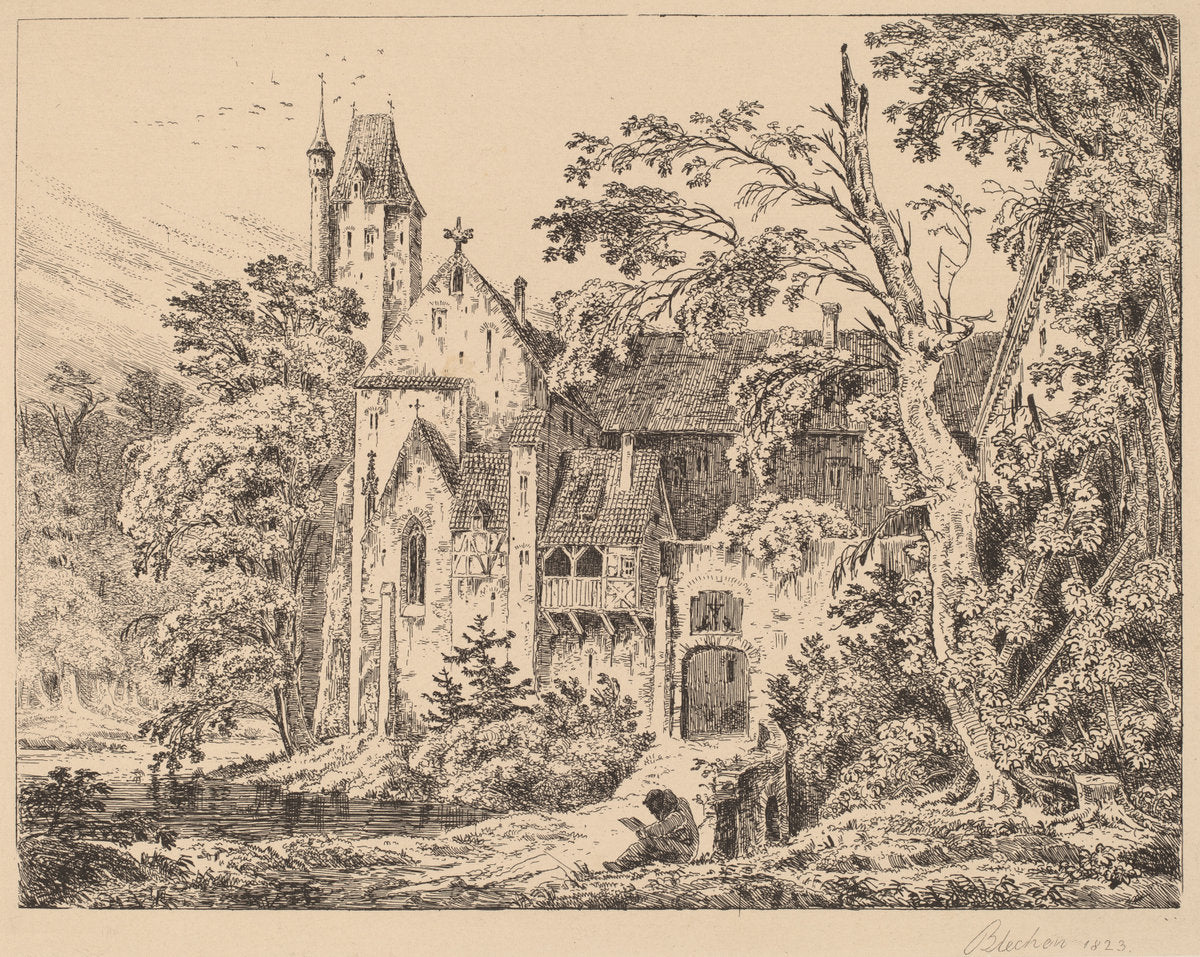 The Monastery in the Forest by Carl Blechen (German, 1798 - 1840), 16X12"(A3)Poster Print