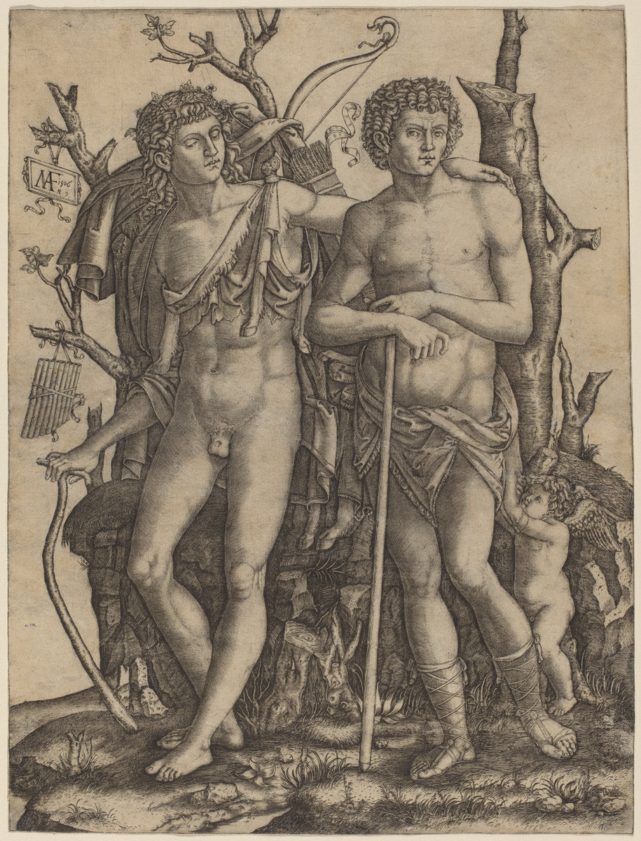 Apollo and Hyacinthus by Marcantonio Raimondi after Francesco Francia (Italian, c. 1480 - c. 1534), 16X12"(A3)Poster Print