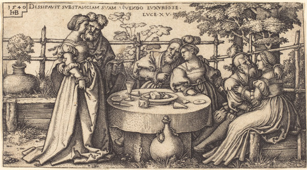 The Prodigal Son Wasting His Fortune by Sebald Beham (German, 1500 - 1550), 16X12"(A3)Poster Print