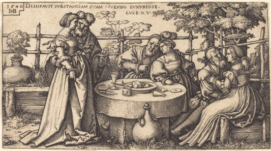 The Prodigal Son Wasting His Fortune by Sebald Beham (German, 1500 - 1550), 16X12"(A3)Poster Print