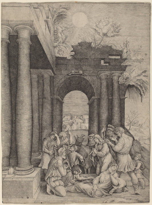The Adoration of the Shepherds by Master HFE after Domenico Beccafumi (Italian, active first half 16th century), 16X12"(A3)Poster Print