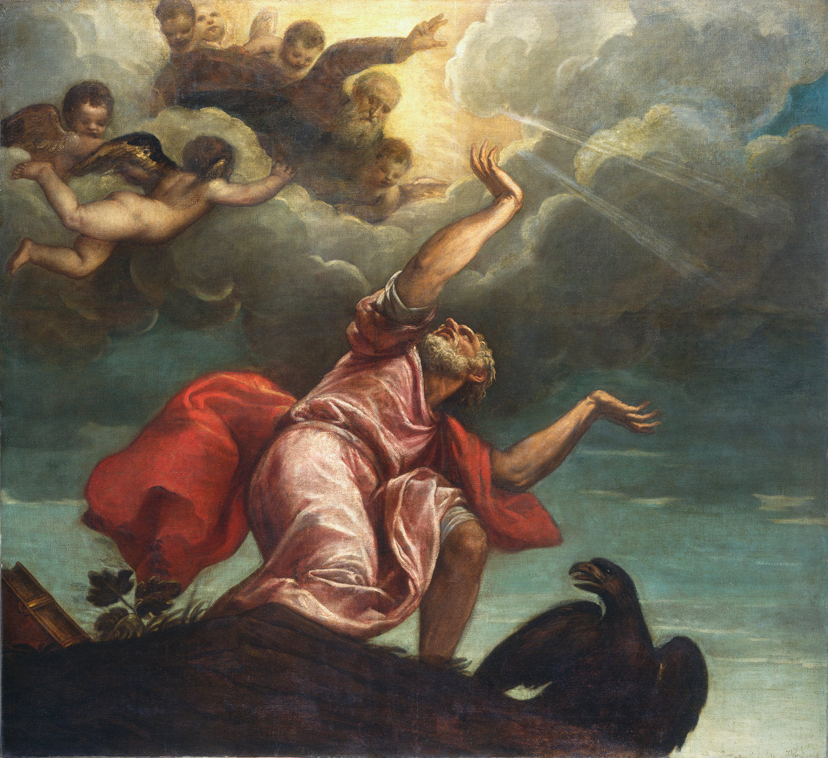 Saint John the Evangelist on Patmos by Titian (Italian, c. 1490 - 1576), 16X12"(A3)Poster Print