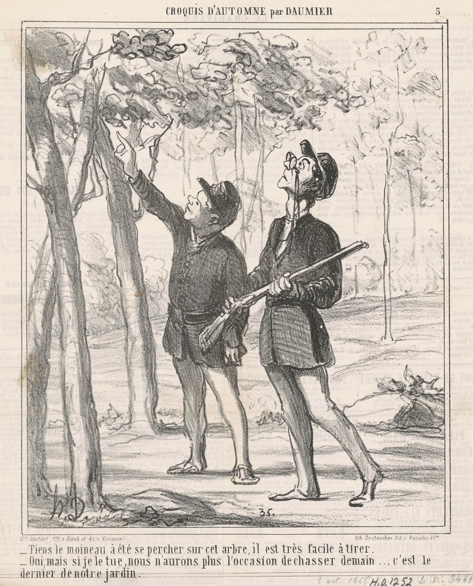 Tiens, le moineau a été sepercher by Honoré Daumier (French, 1808 - 1879), 16X12"(A3)Poster Print