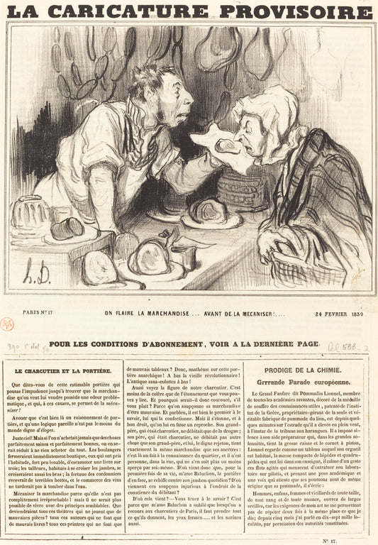 On flaire la marchandise... avant de la mécaniser!... by Honoré Daumier (French, 1808 - 1879), 16X12"(A3)Poster Print
