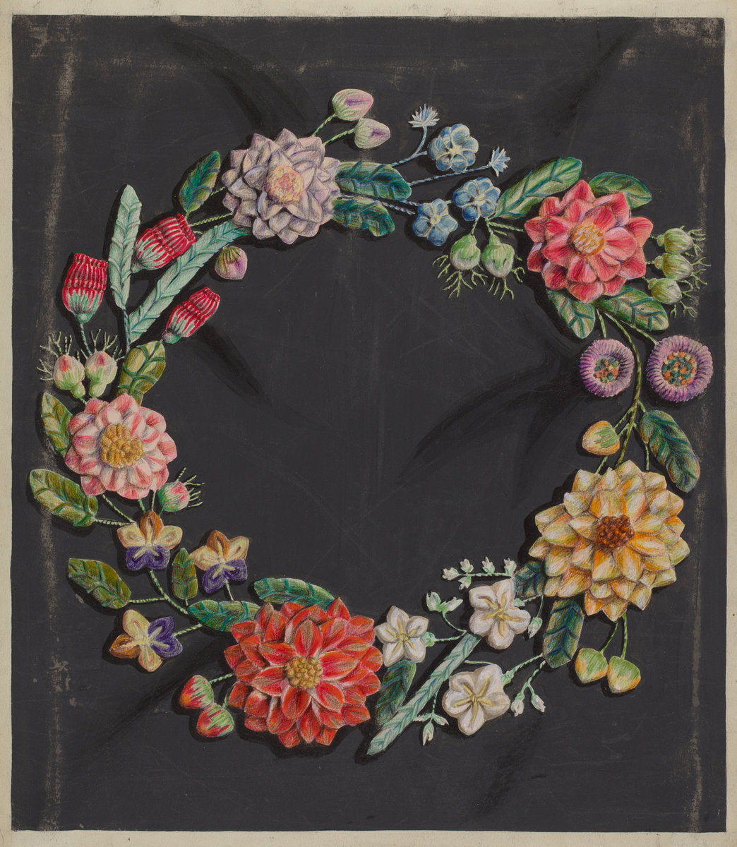 Crewel Work Wreath by Robert Stewart (American, active c. 1935), 16X12"(A3)Poster Print