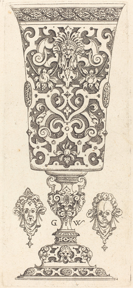 Goblet with base decorated with two large scallops by Georg Wechter I (German, c. 1526 - 1586), 16X12"(A3)Poster Print