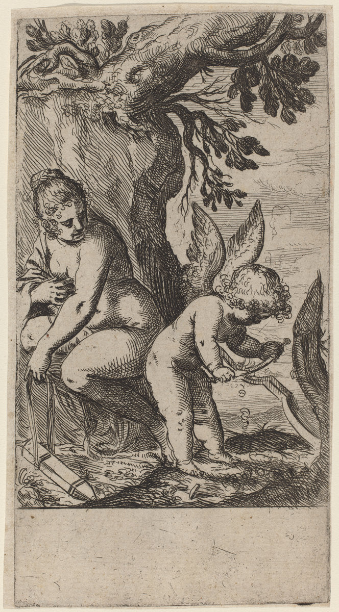 Venus with Cupid Whittling His Bow by Odoardo Fialetti (Italian, 1573 - 1638), 16X12"(A3)Poster Print