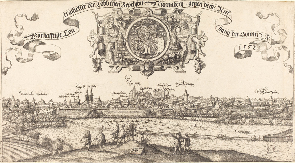 View of Nuremberg from the East [center section] by Hanns Lautensack (German, 1524 - 1561/1566), 16X12"(A3)Poster Print