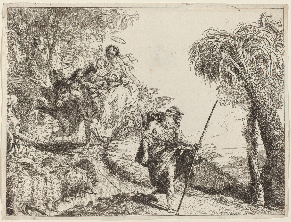 The Flight with Joseph in the Foreground by Giovanni Domenico Tiepolo (Italian, 1727 - 1804), 16X12"(A3)Poster Print