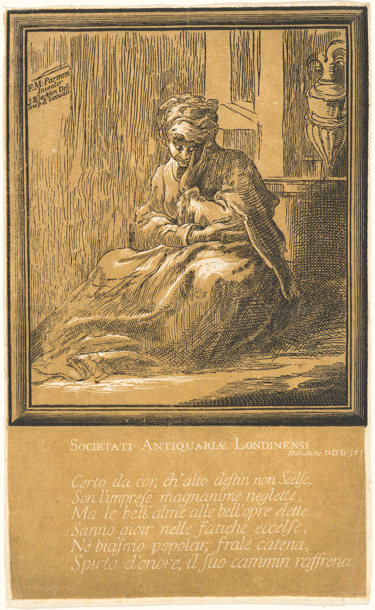 Woman Meditating by John Baptist Jackson, after Parmigianino (English, 1701 - c. 1780), 16X12"(A3)Poster Print