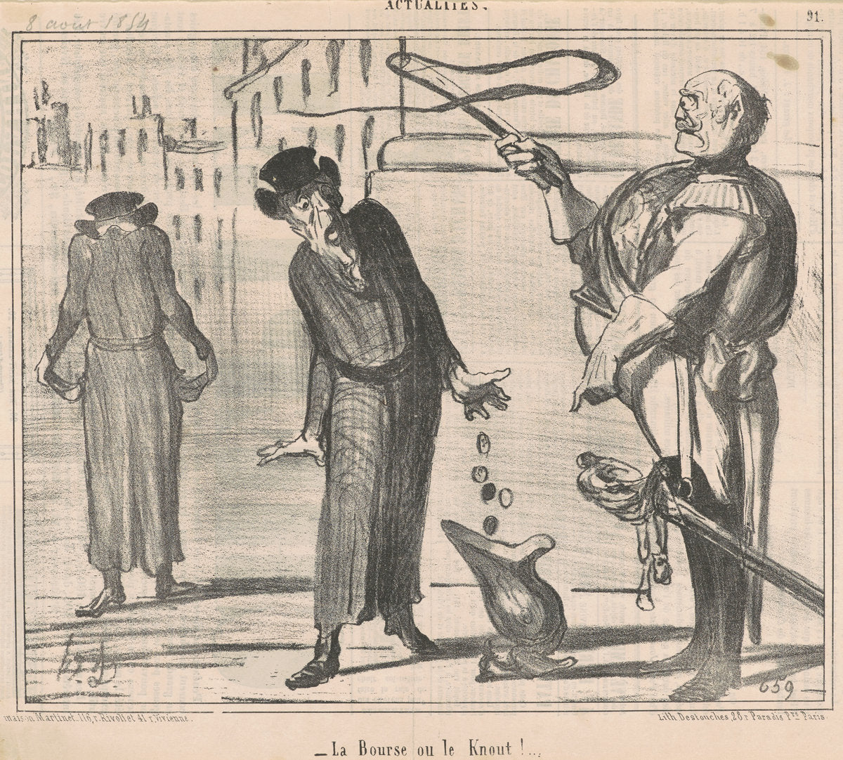 La bourse ou le knout! by Honoré Daumier (French, 1808 - 1879), 16X12"(A3)Poster Print