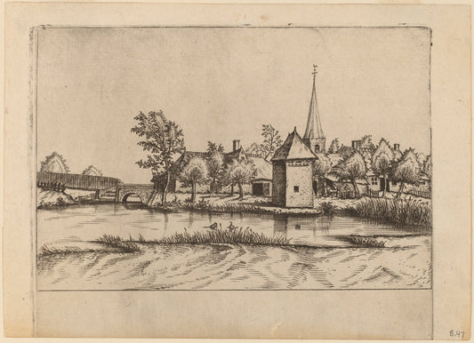 Country Village with Church and Bridge by Johannes van Doetechum, the Elder and Lucas van Doetechum after Master of the Small Landscapes (Dutch, died 1605), 16X12"(A3)Poster Print
