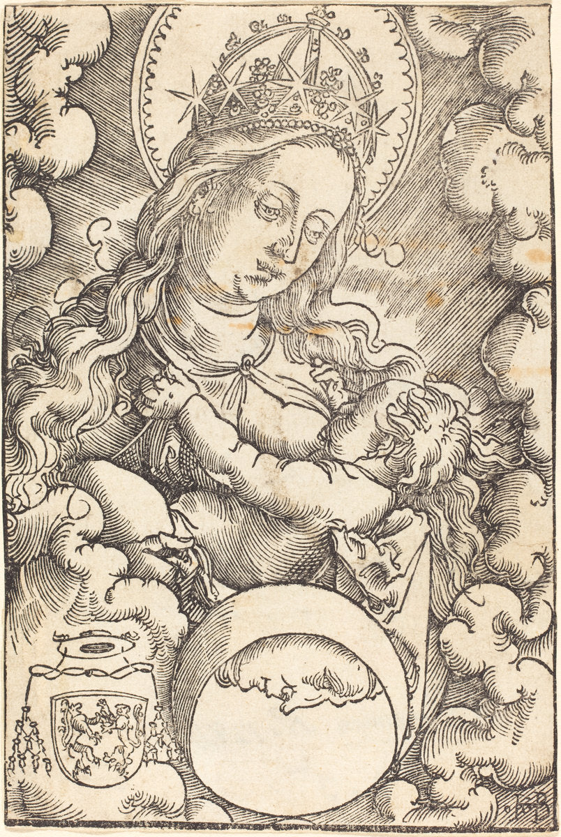 Virgin and Child in the Clouds by Hans Baldung Grien (German, 1484/1485 - 1545), 16X12"(A3)Poster Print