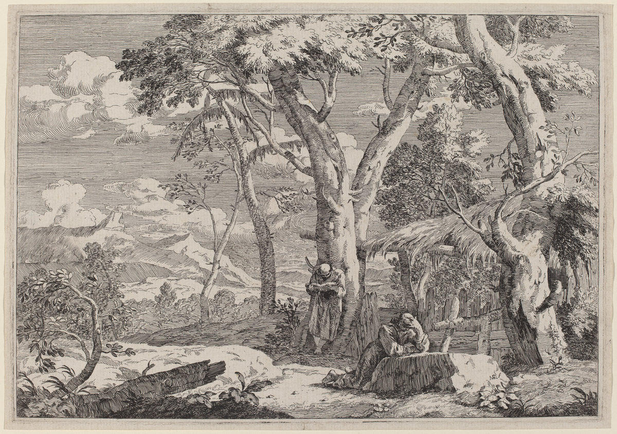 Wilderness Landscape with Two Monks by Marco Ricci (Italian, 1676 - 1729), 16X12"(A3)Poster Print