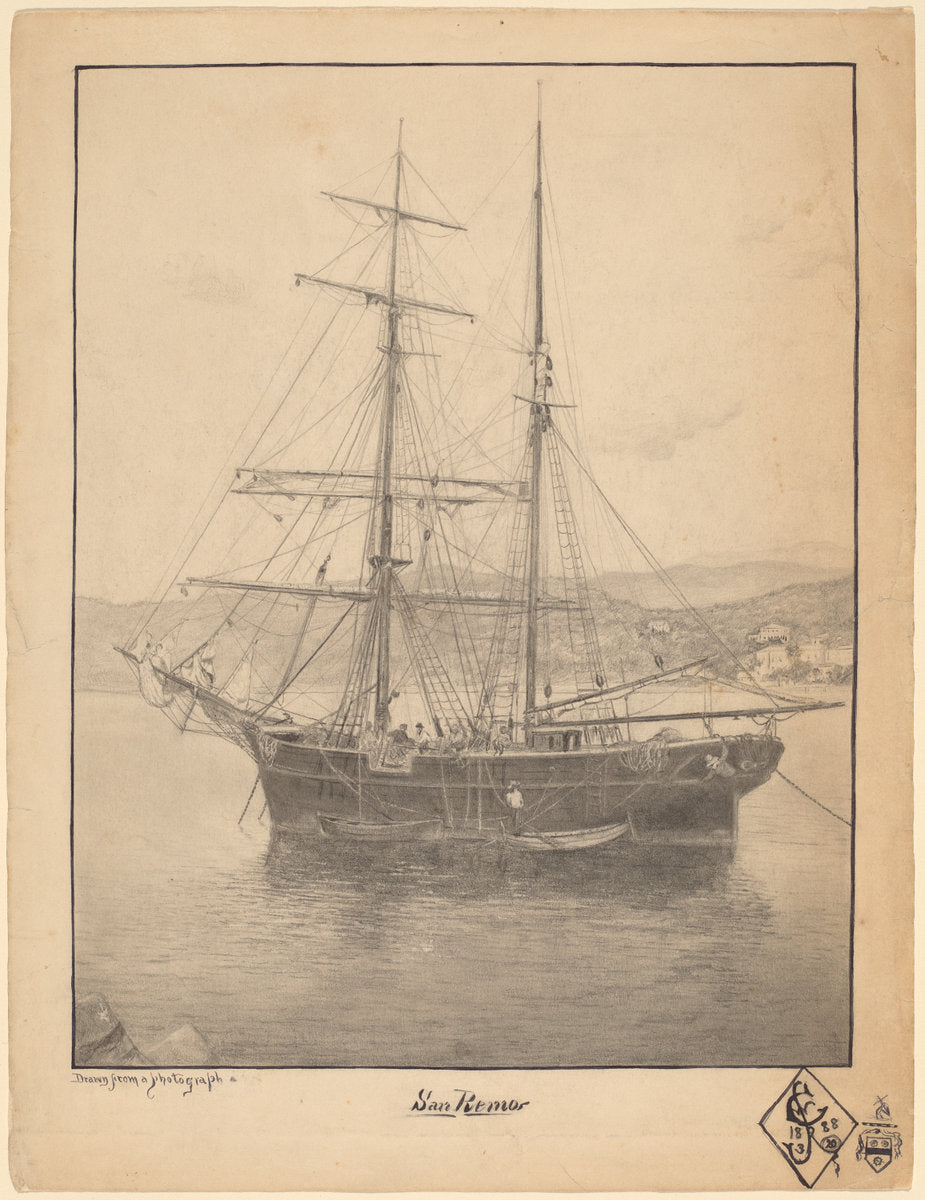 San Remo by John William Casilear (American, 1811 - 1893), 16X12"(A3)Poster Print