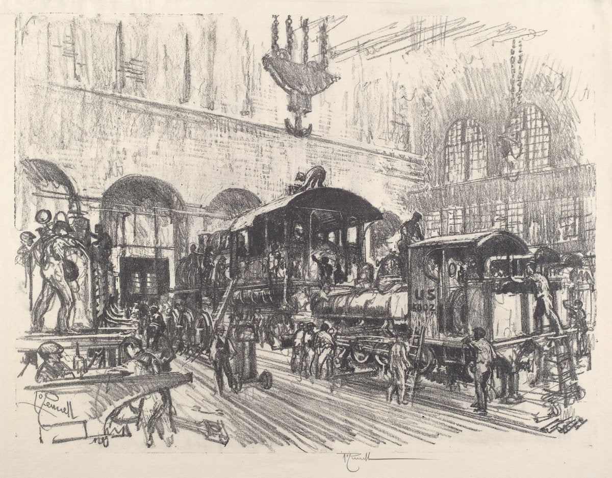 Making War Locomotives by Joseph Pennell (American, 1857 - 1926), 16X12"(A3)Poster Print