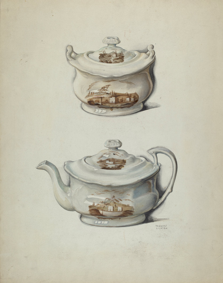 Sugar Bowl and Teapot by Frances Lichten (American, active c. 1935), 16X12"(A3)Poster Print