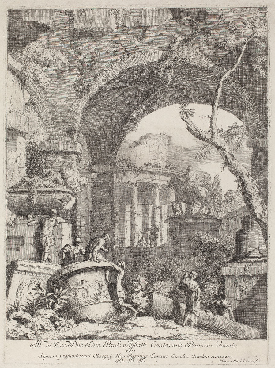 Capriccio: Ruins by Marco Ricci (Italian, 1676 - 1729), 16X12"(A3)Poster Print