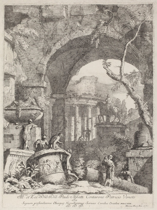 Capriccio: Ruins by Marco Ricci (Italian, 1676 - 1729), 16X12"(A3)Poster Print