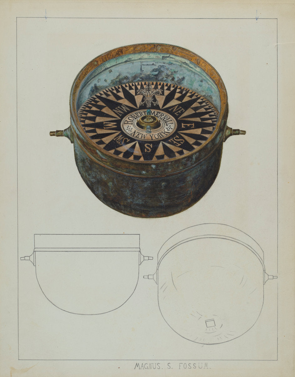 Ship's Compass by Magnus S. Fossum (American, 1888 - 1980), 16X12"(A3)Poster Print