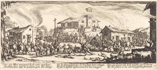 Plundering and Burning a Village by Jacques Callot (French, 1592 - 1635), 16X12"(A3)Poster Print