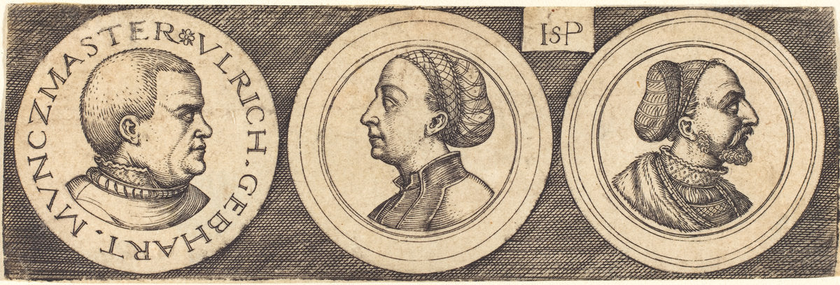 Three Medals with Portraits by Sebald Beham (German, 1500 - 1550), 16X12"(A3)Poster Print