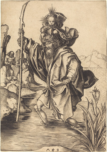 Saint Christopher by Martin Schongauer (German, c. 1450 - 1491), 16X12"(A3)Poster Print