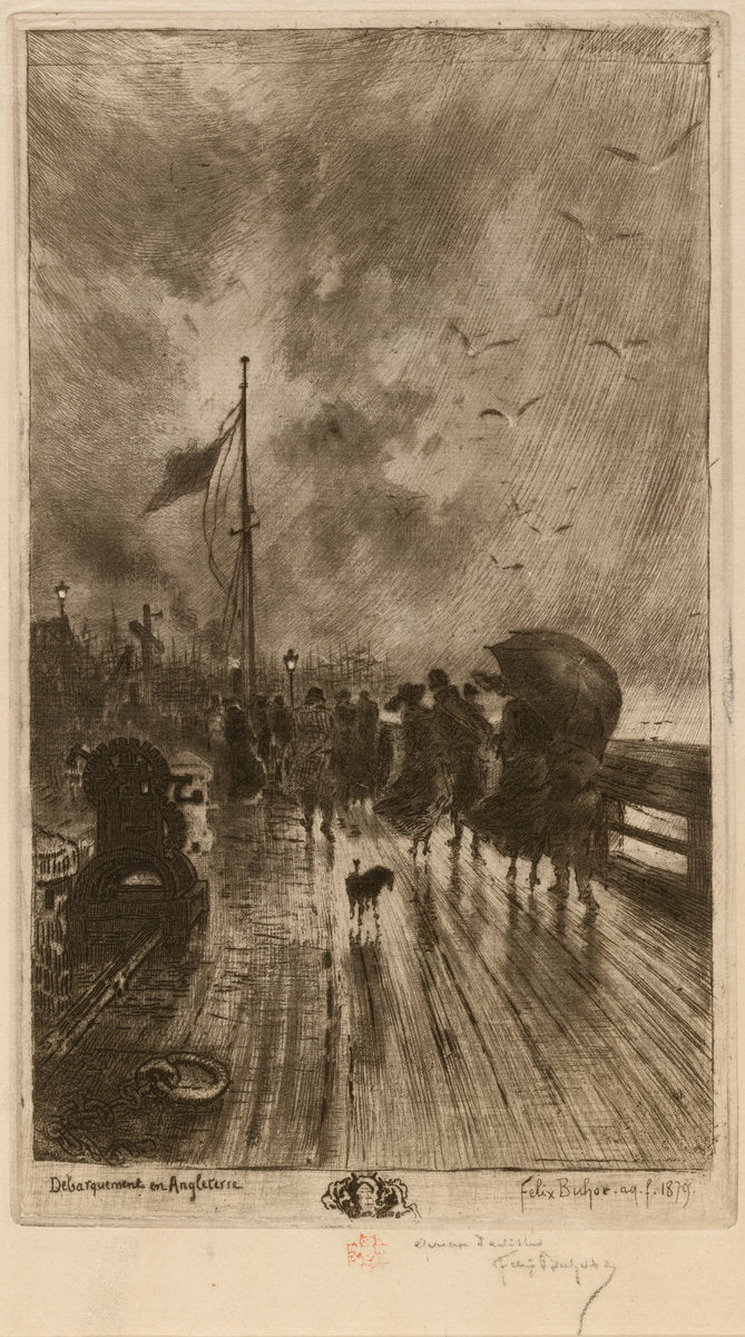 Un Débarquement en Angleterre by Félix-Hilaire Buhot (French, 1847 - 1898), 16X12"(A3)Poster Print