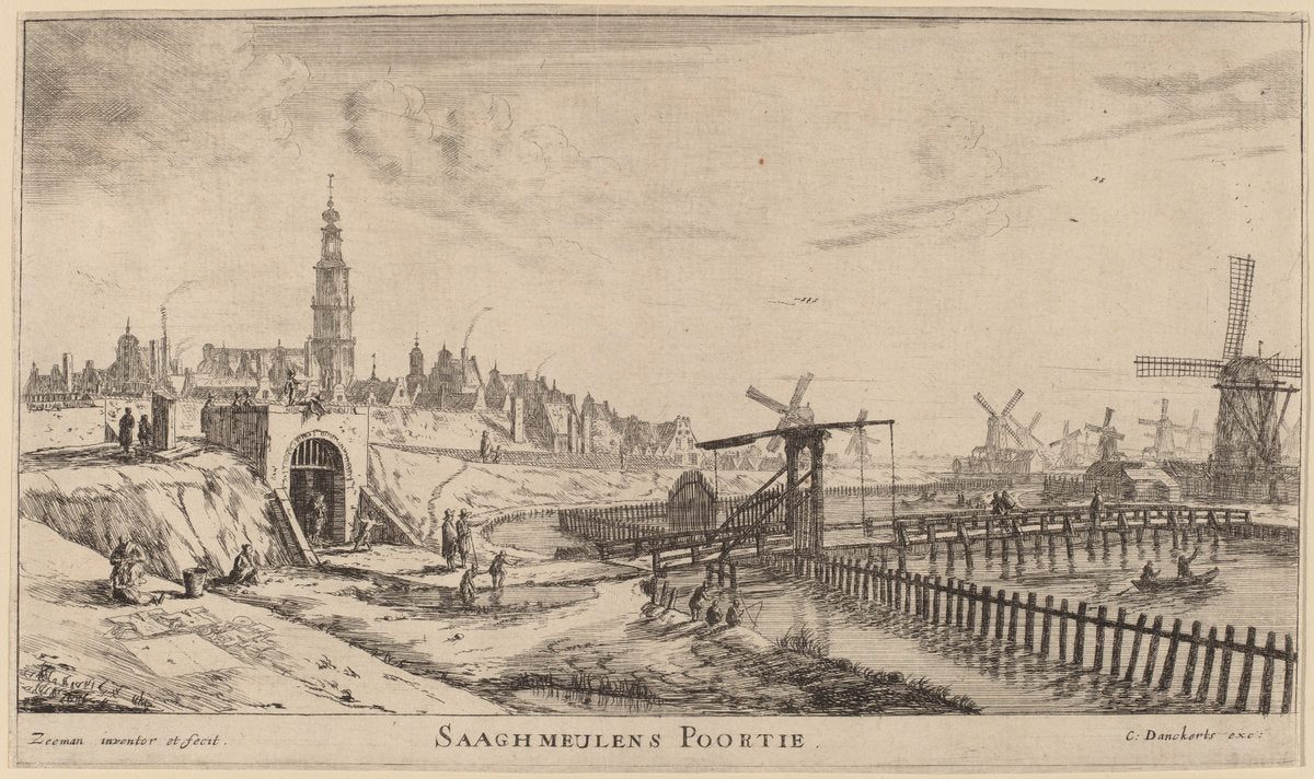 Zaagmolen Gate (Saaghmeulens Poortie) by Reinier Nooms, called Zeeman (Dutch, 1623 or 1624 - 1664), 16X12"(A3)Poster Print