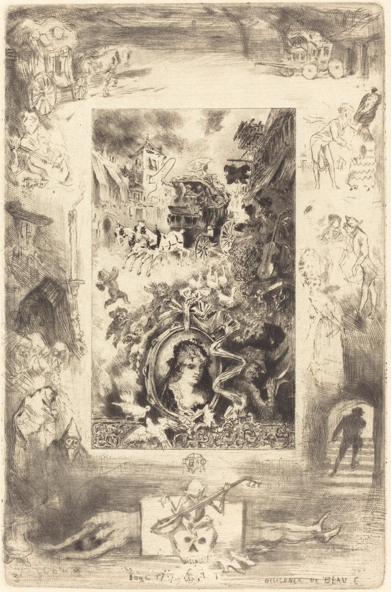 La Diligence de Beaucaire (The Diligence of Beaucaire) by Félix-Hilaire Buhot (French, 1847 - 1898), 16X12"(A3)Poster Print