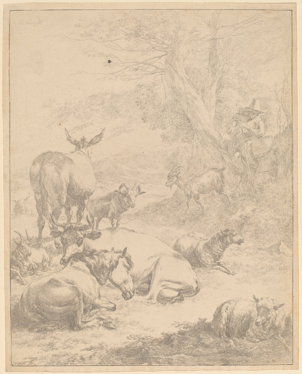 Resting Herd by Nicolaes Pietersz Berchem (Dutch, 1620 - 1683), 16X12"(A3)Poster Print