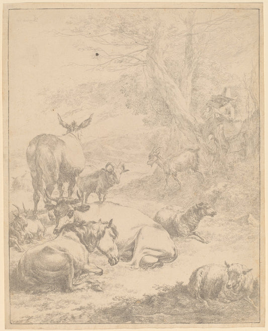 Resting Herd by Nicolaes Pietersz Berchem (Dutch, 1620 - 1683), 16X12"(A3)Poster Print