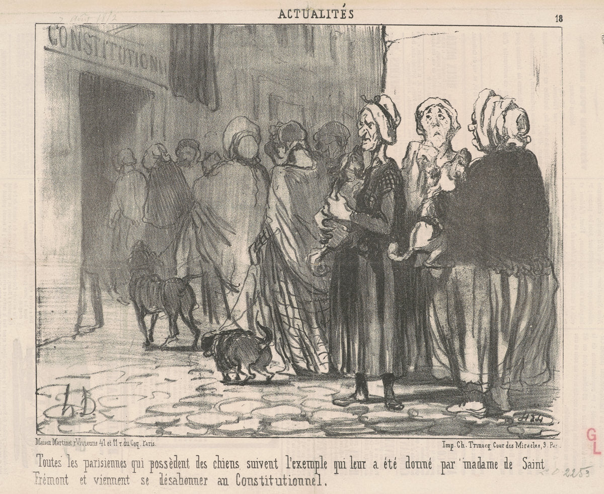 Toutes le Parisiennes qui possèdent des chiens ... by Honoré Daumier (French, 1808 - 1879), 16X12"(A3)Poster Print