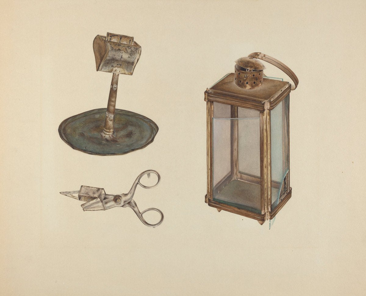 Zoar Candlestick, Snuffer and Lantern by Orville Cline (American, active c. 1935), 16X12"(A3)Poster Print