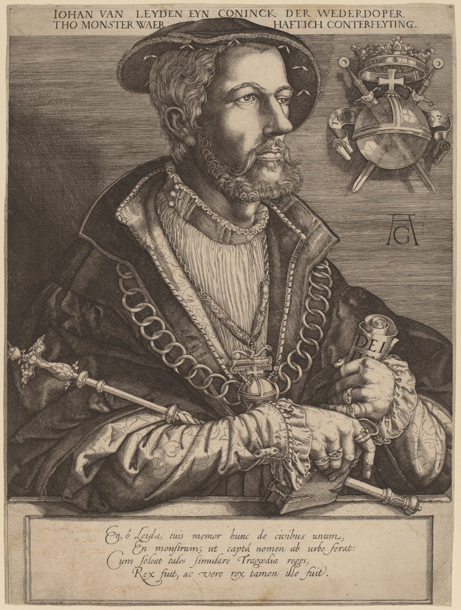 Johan van Leyden (Jan Beukels) by Jan Muller after Heinrich Aldegrever (Dutch, 1571 - 1628), 16X12"(A3)Poster Print