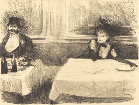 At the Restaurant by Jean-Louis Forain (French, 1852 - 1931), 16X12"(A3)Poster Print