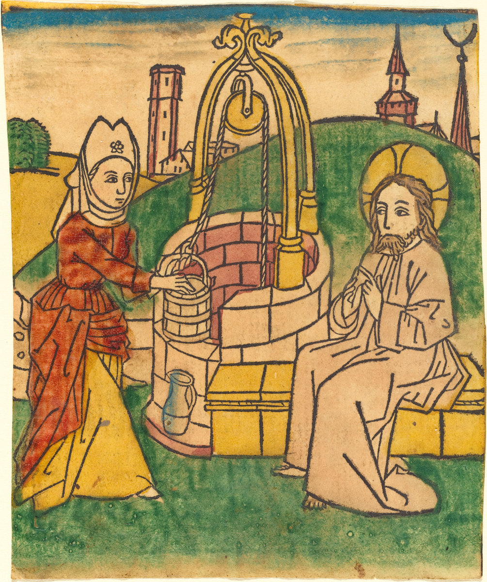 probably 1485 by German 15th Century (Christ and the Woman of Samaria), 16X12"(A3)Poster Print