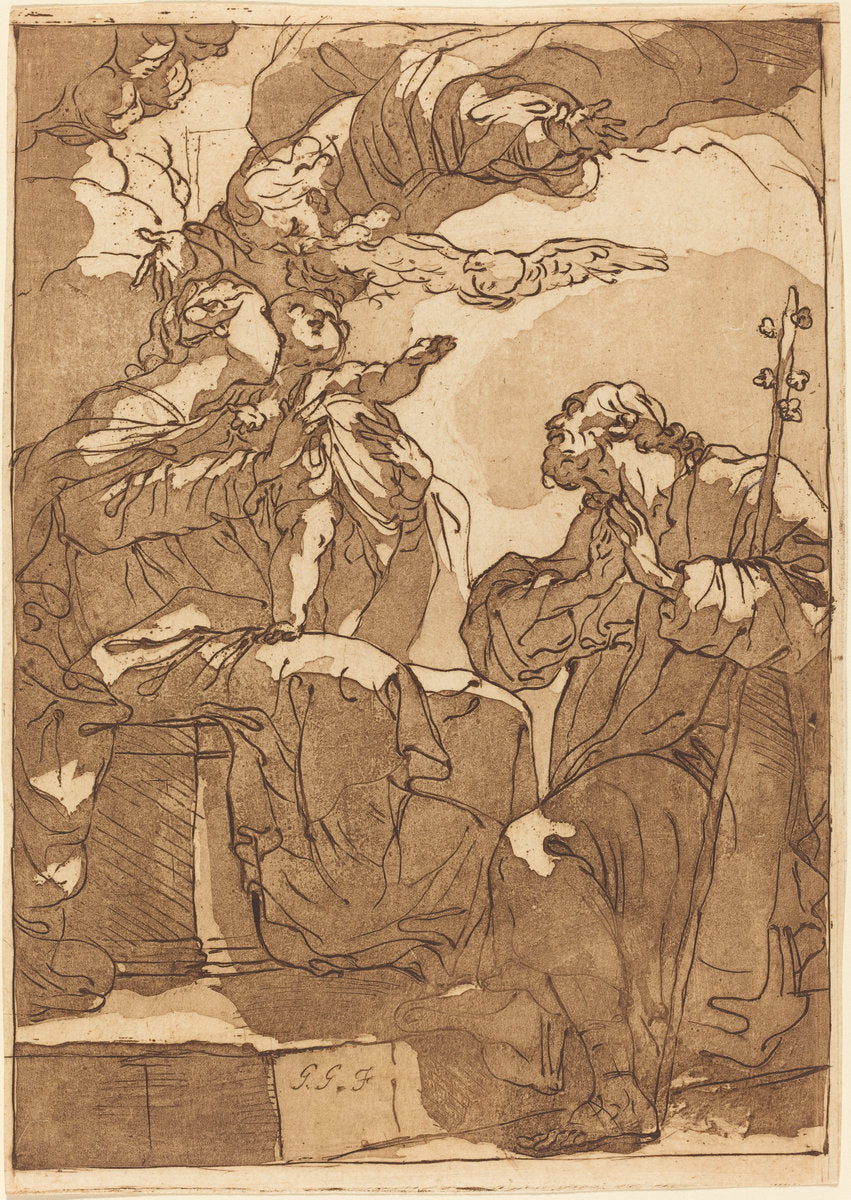 The Holy Family with God the Father by Gaetano Gandolfi (Bolognese, 1734 - 1802), 16X12"(A3)Poster Print