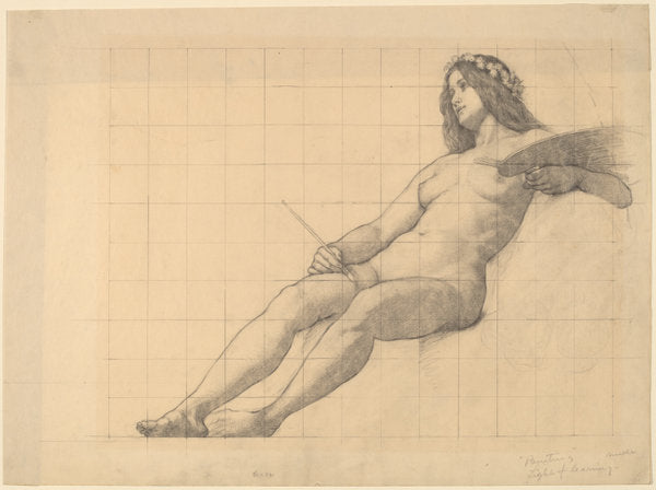 Reclining Female Nude Study for "Painting" by Kenyon Cox (American, 1856 - 1919), 16X12"(A3)Poster Print