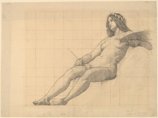 Reclining Female Nude Study for "Painting" by Kenyon Cox (American, 1856 - 1919), 16X12"(A3)Poster Print