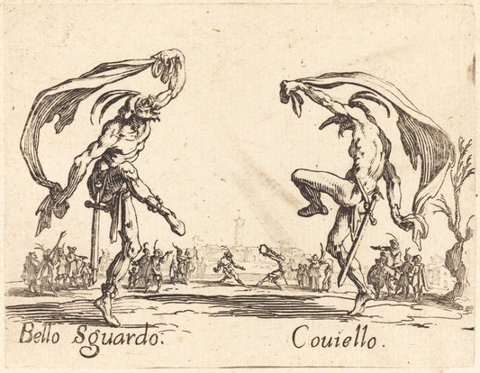 Bello Sguardo and Coviello by Jacques Callot (French, 1592 - 1635), 16X12"(A3)Poster Print