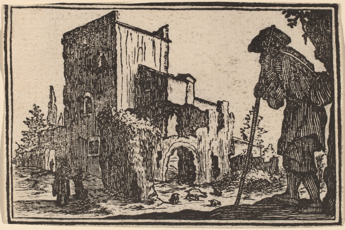 Shepherd and Ruins by Edouard Eckman after Jacques Callot (Flemish, born c. 1600), 16X12"(A3)Poster Print