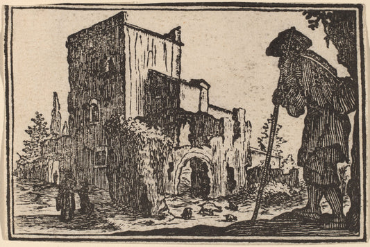 Shepherd and Ruins by Edouard Eckman after Jacques Callot (Flemish, born c. 1600), 16X12"(A3)Poster Print