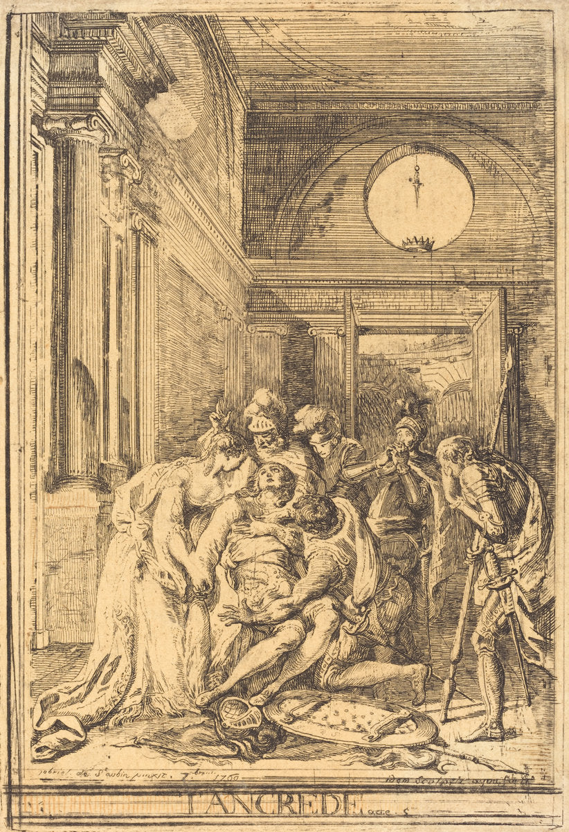 The Death of Tancred by Gabriel Jacques de Saint-Aubin (French, 1724 - 1780), 16X12"(A3)Poster Print