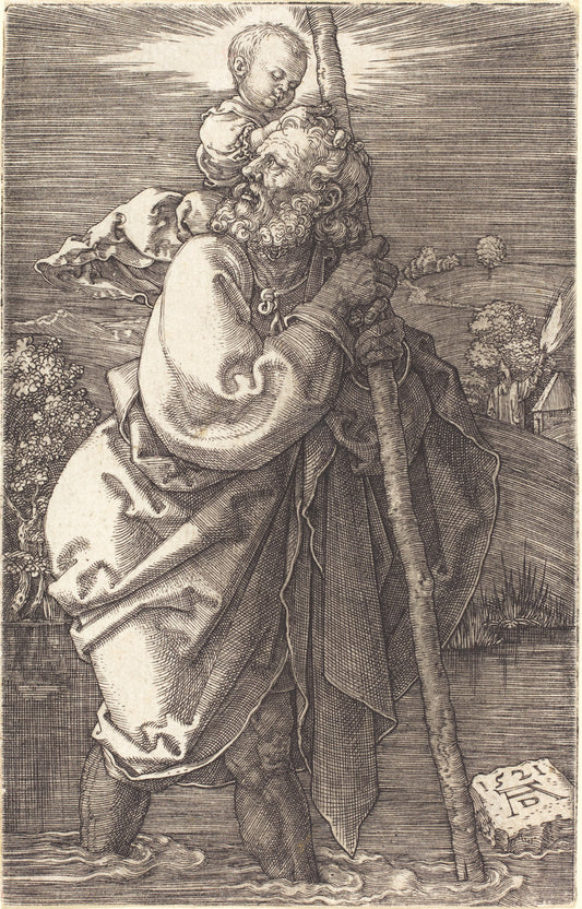 Saint Christopher Facing Left by Albrecht Dürer (German, 1471 - 1528), 16X12"(A3)Poster Print