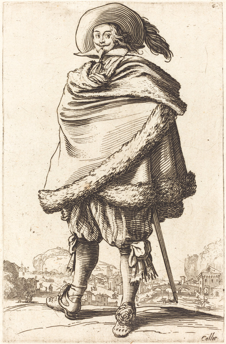 Noble Man Wrapped in a Mantle Trimmed with Fur by Jacques Callot (French, 1592 - 1635), 16X12"(A3)Poster Print