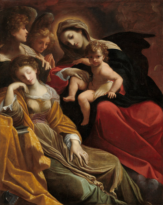 The Dream of Saint Catherine of Alexandria by Lodovico Carracci (Bolognese, 1555 - 1619), 16X12"(A3)Poster Print