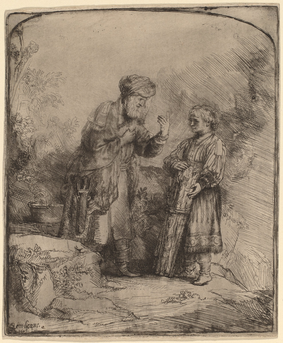 Abraham and Isaac by Rembrandt van Rijn (Dutch, 1606 - 1669), 16X12"(A3)Poster Print