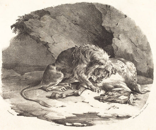 Lion Devouring a Horse by Théodore Gericault (French, 1791 - 1824), 16X12"(A3)Poster Print