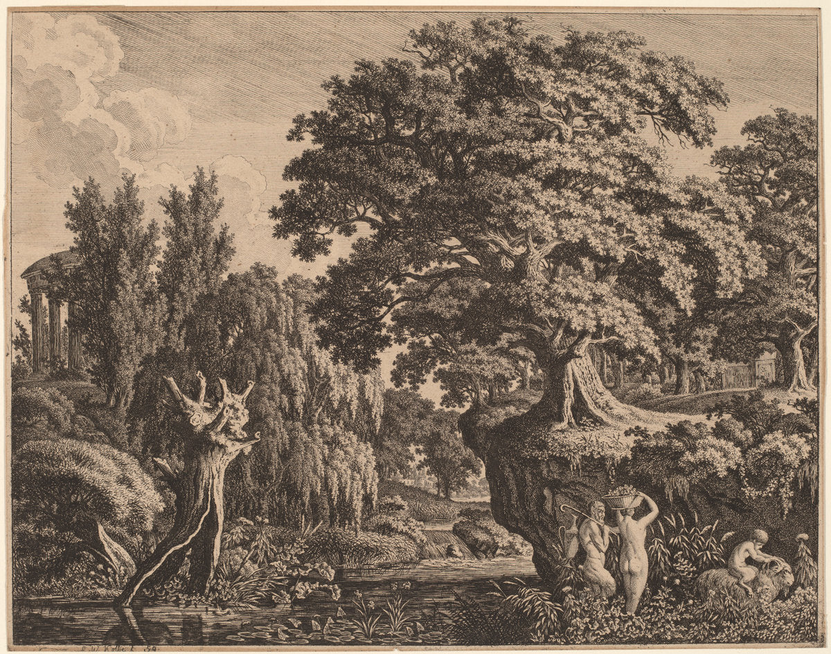 Arcadian Landscape with a Satyr Family by Carl Wilhelm Kolbe (German, 1759 - 1835), 16X12"(A3)Poster Print